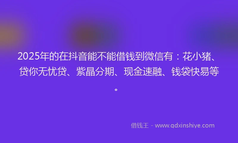 2025年的在抖音能不能借钱到微信有：花小猪、贷你无忧贷、紫晶分期、现金速融、钱袋快易等。