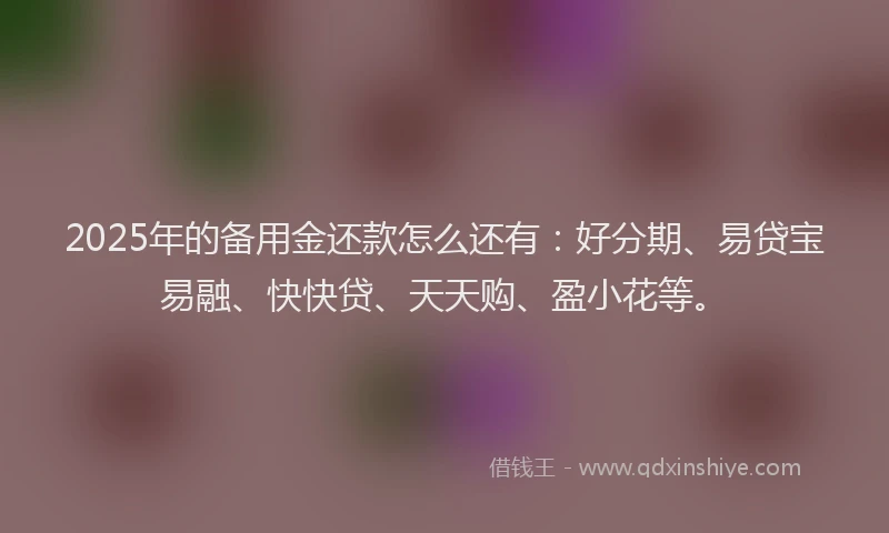 2025年的备用金还款怎么还有：好分期、易贷宝易融、快快贷、天天购、盈小花等。