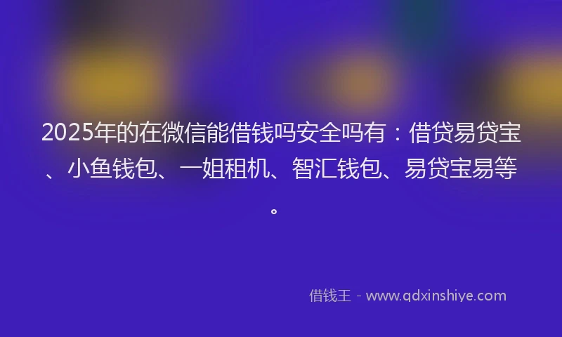 2025年的在微信能借钱吗安全吗有：借贷易贷宝、小鱼钱包、一姐租机、智汇钱包、易贷宝易等。