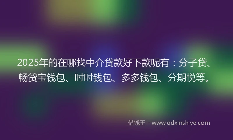 2025年的在哪找中介贷款好下款呢有：分子贷、畅贷宝钱包、时时钱包、多多钱包、分期悦等。