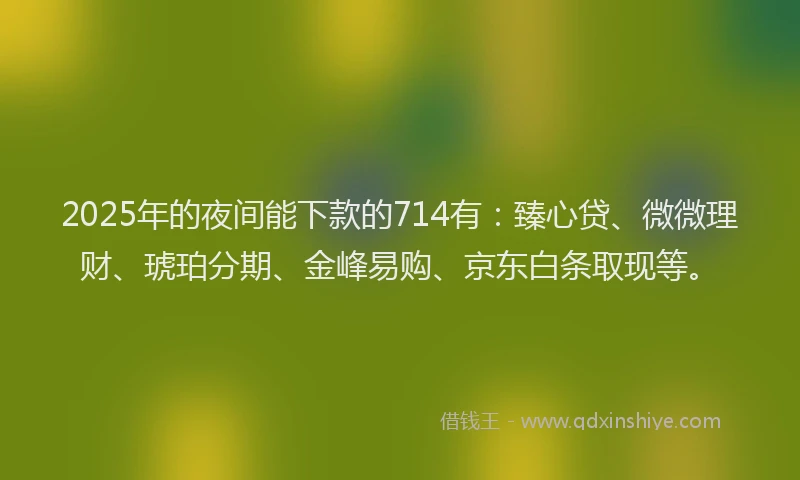 2025年的夜间能下款的714有：臻心贷、微微理财、琥珀分期、金峰易购、京东白条取现等。