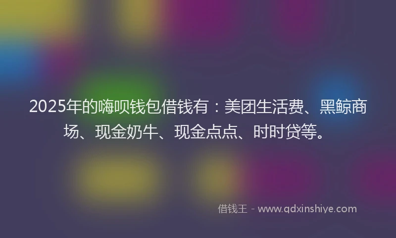 2025年的嗨呗钱包借钱有：美团生活费、黑鲸商场、现金奶牛、现金点点、时时贷等。