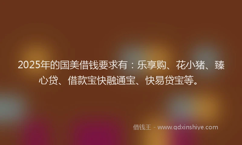 2025年的国美借钱要求有：乐享购、花小猪、臻心贷、借款宝快融通宝、快易贷宝等。