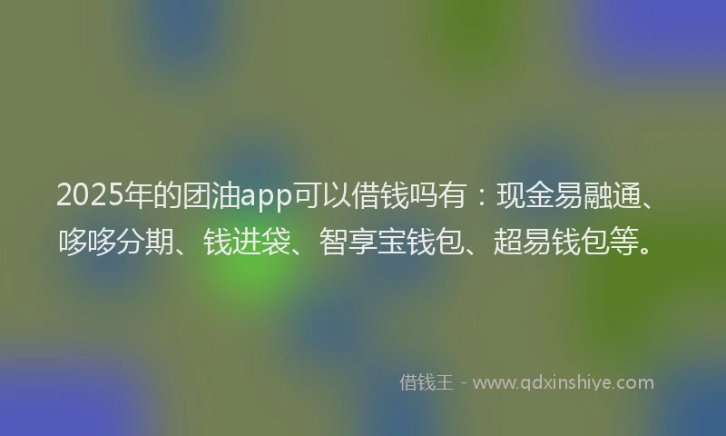 2025年的团油app可以借钱吗有：现金易融通、哆哆分期、钱进袋、智享宝钱包、超易钱包等。
