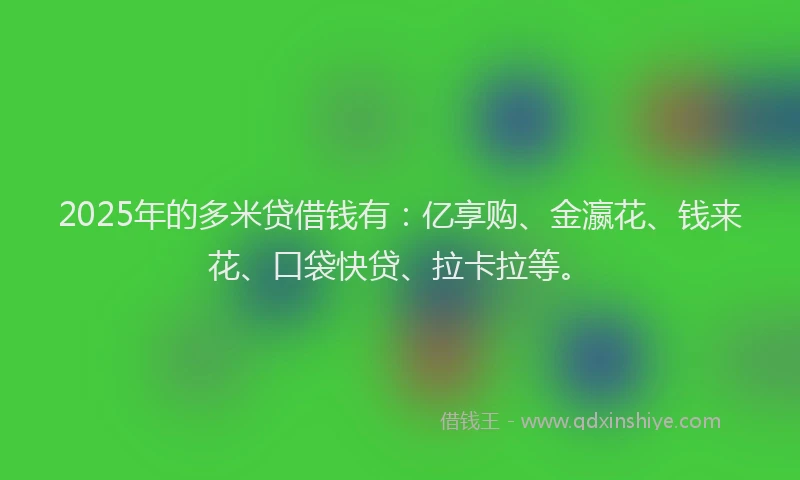 2025年的多米贷借钱有：亿享购、金瀛花、钱来花、口袋快贷、拉卡拉等。