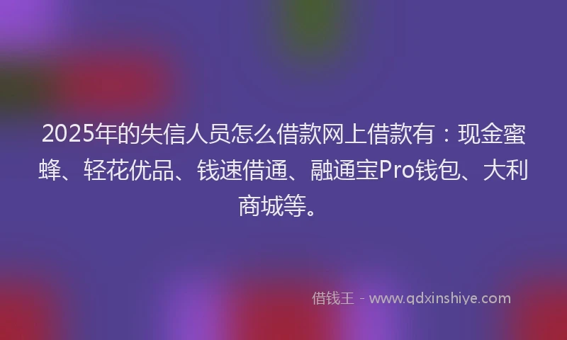 2025年的失信人员怎么借款网上借款有：现金蜜蜂、轻花优品、钱速借通、融通宝Pro钱包、大利商城等。
