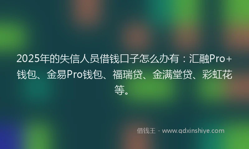 2025年的失信人员借钱口子怎么办有：汇融Pro+钱包、金易Pro钱包、福瑞贷、金满堂贷、彩虹花等。