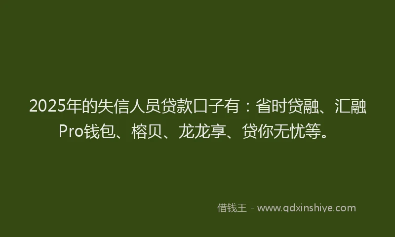 2025年的失信人员贷款口子有：省时贷融、汇融Pro钱包、榕贝、龙龙享、贷你无忧等。