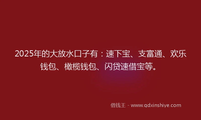 2025年的大放水口子有：速下宝、支富通、欢乐钱包、橄榄钱包、闪贷速借宝等。
