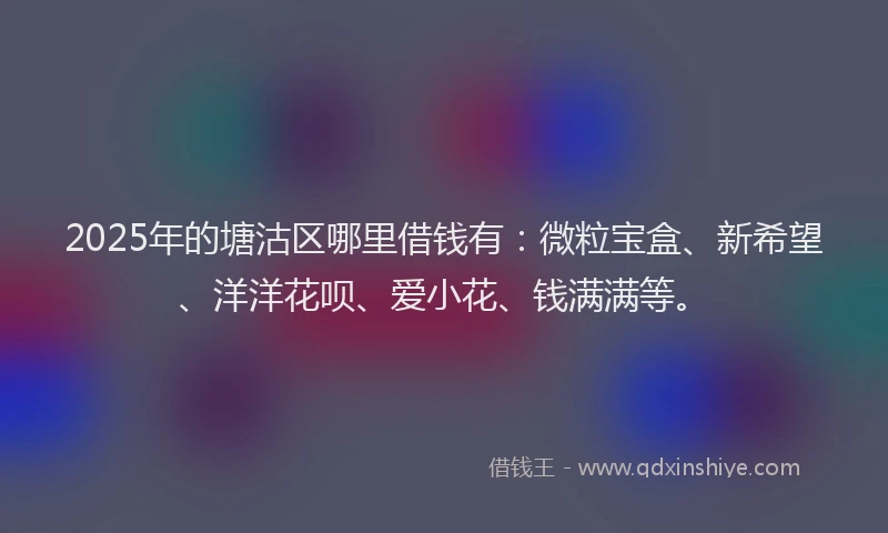 2025年的塘沽区哪里借钱有：微粒宝盒、新希望、洋洋花呗、爱小花、钱满满等。