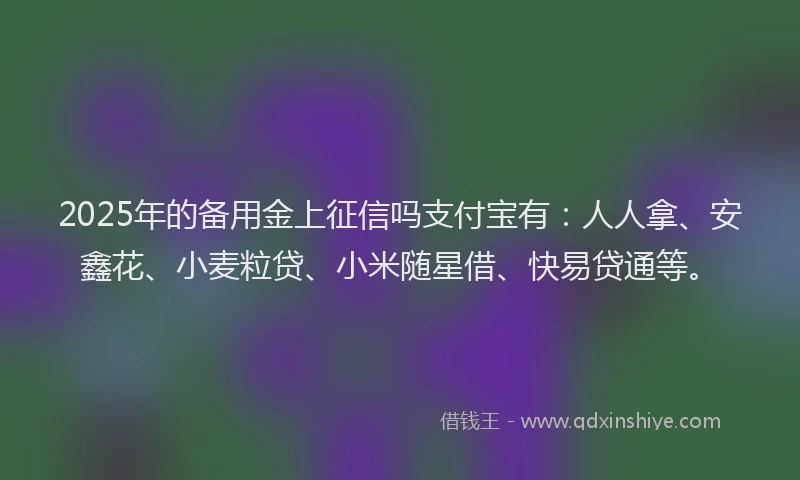 2025年的备用金上征信吗支付宝有:人人拿、安鑫花、小麦粒贷、小米随星借、快易贷通等。