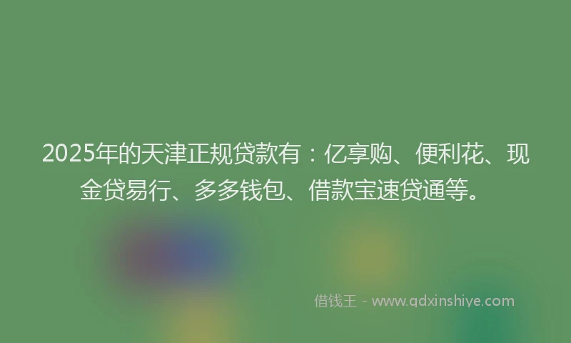 2025年的天津正规贷款有：亿享购、便利花、现金贷易行、多多钱包、借款宝速贷通等。