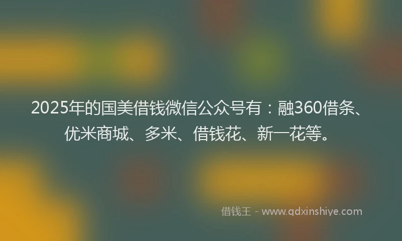 2025年的国美借钱微信公众号有：融360借条、优米商城、多米、借钱花、新一花等。