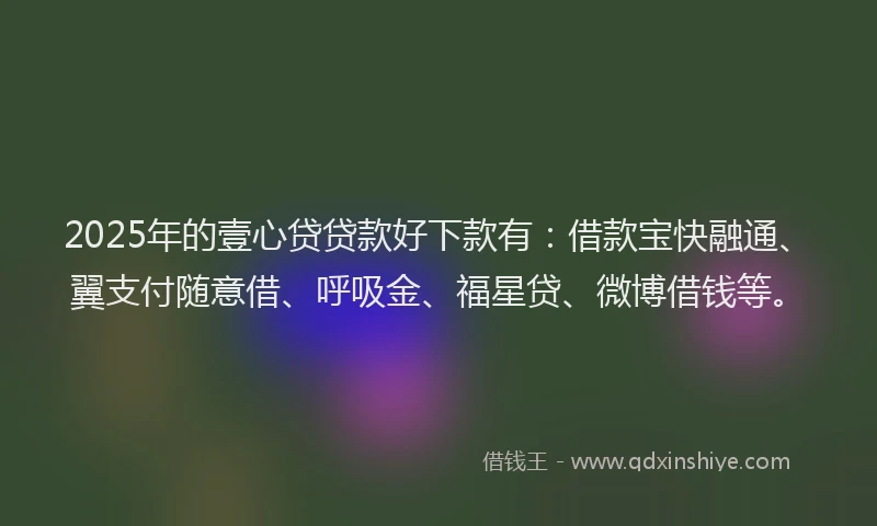 2025年的壹心贷贷款好下款有：借款宝快融通、翼支付随意借、呼吸金、福星贷、微博借钱等。