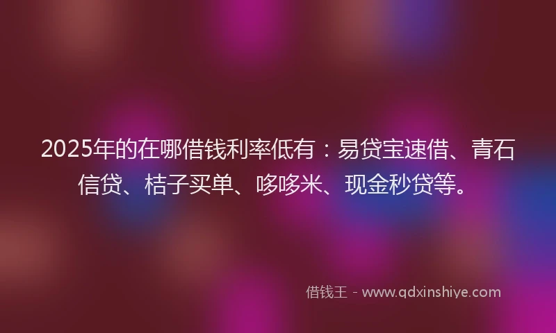 2025年的在哪借钱利率低有:易贷宝速借、青石信贷、桔子买单、哆哆米、现金秒贷等。