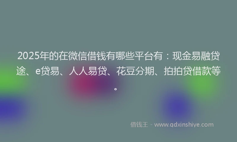 2025年的在微信借钱有哪些平台有：现金易融贷途、e贷易、人人易贷、花豆分期、拍拍贷借款等。