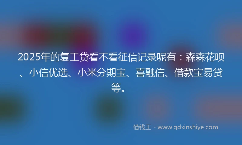 2025年的复工贷看不看征信记录呢有：森森花呗、小信优选、小米分期宝、喜融信、借款宝易贷等。
