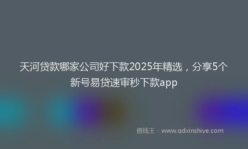 天河贷款哪家公司好下款2025年精选，分享5个新号易贷速审秒下款app