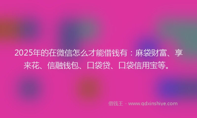 2025年的在微信怎么才能借钱有：麻袋财富、享来花、信融钱包、口袋贷、口袋信用宝等。