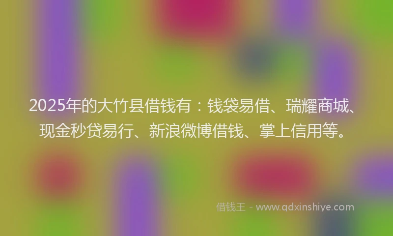 2025年的大竹县借钱有：钱袋易借、瑞耀商城、现金秒贷易行、新浪微博借钱、掌上信用等。