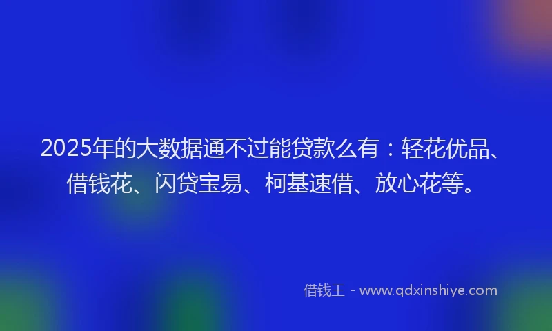 2025年的大数据通不过能贷款么有：轻花优品、借钱花、闪贷宝易、柯基速借、放心花等。