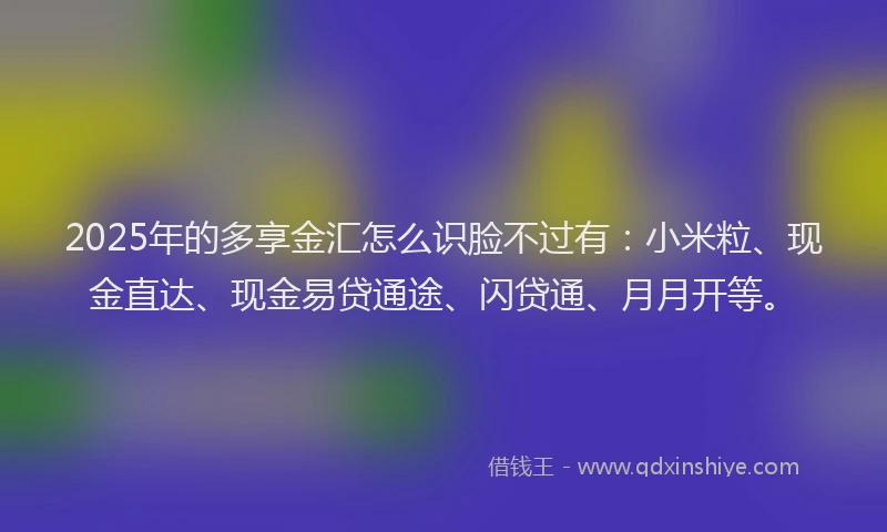 2025年的多享金汇怎么识脸不过有：小米粒、现金直达、现金易贷通途、闪贷通、月月开等。