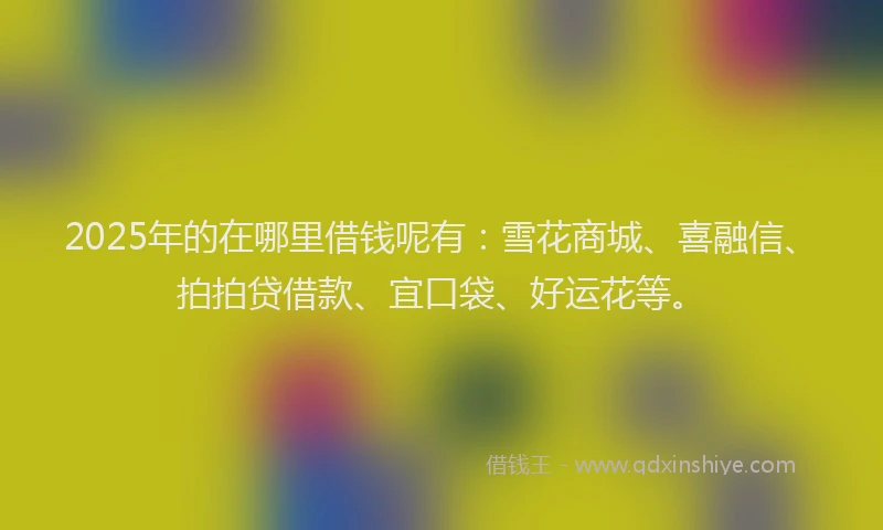 2025年的在哪里借钱呢有：雪花商城、喜融信、拍拍贷借款、宜口袋、好运花等。