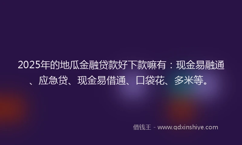 2025年的地瓜金融贷款好下款嘛有：现金易融通、应急贷、现金易借通、口袋花、多米等。
