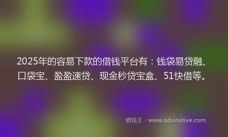 2025年的容易下款的借钱平台有：钱袋易贷融、口袋宝、盈盈速贷、现金秒贷宝盒、51快借等。
