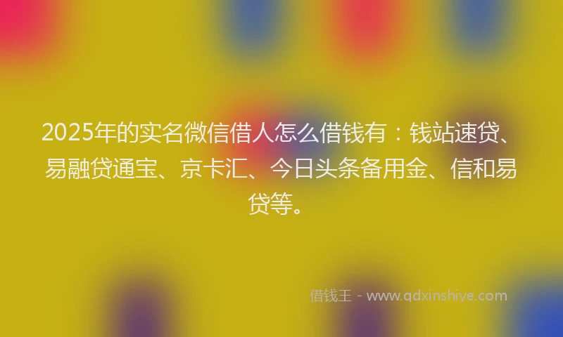 2025年的实名微信借人怎么借钱有：钱站速贷、易融贷通宝、京卡汇、今日头条备用金、信和易贷等。