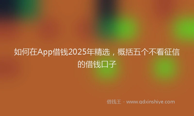 如何在App借钱2025年精选，概括五个不看征信的借钱口子