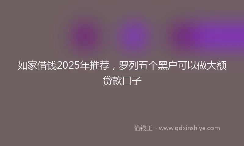 如家借钱2025年推荐，罗列五个黑户可以做大额贷款口子