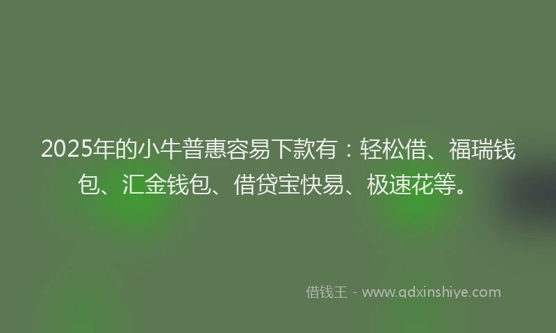 2025年的小牛普惠容易下款有：轻松借、福瑞钱包、汇金钱包、借贷宝快易、极速花等。
