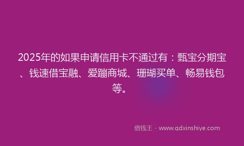 2025年的如果申请信用卡不通过有：甄宝分期宝、钱速借宝融、爱蹦商城、珊瑚买单、畅易钱包等。