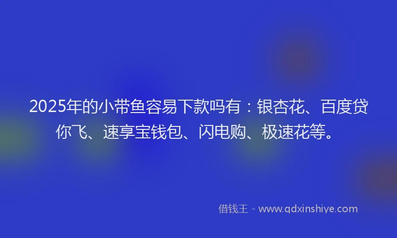2025年的小带鱼容易下款吗有：银杏花、百度贷你飞、速享宝钱包、闪电购、极速花等。