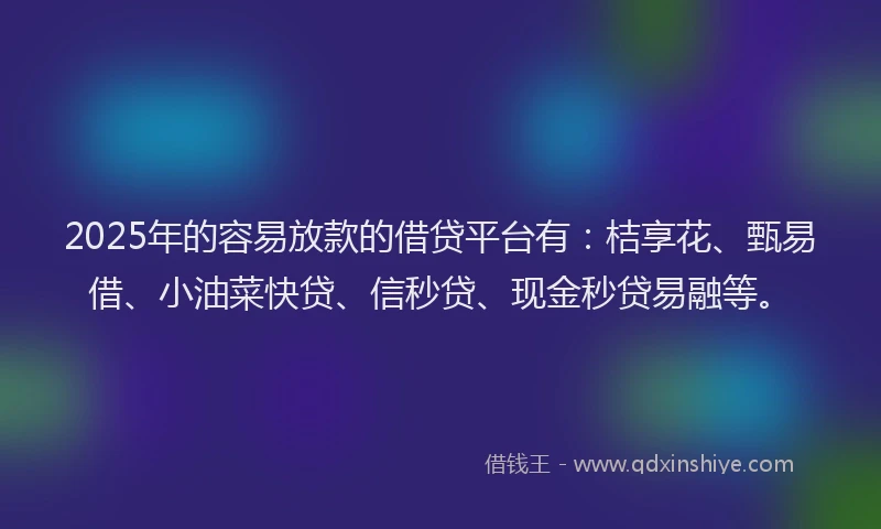2025年的容易放款的借贷平台有：桔享花、甄易借、小油菜快贷、信秒贷、现金秒贷易融等。