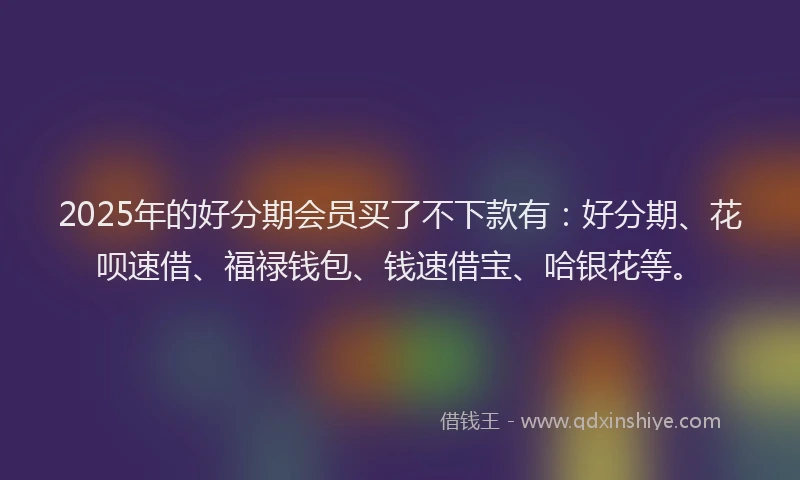 2025年的好分期会员买了不下款有：好分期、花呗速借、福禄钱包、钱速借宝、哈银花等。