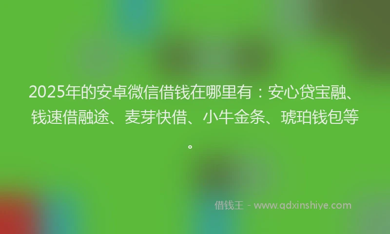2025年的安卓微信借钱在哪里有：安心贷宝融、钱速借融途、麦芽快借、小牛金条、琥珀钱包等。