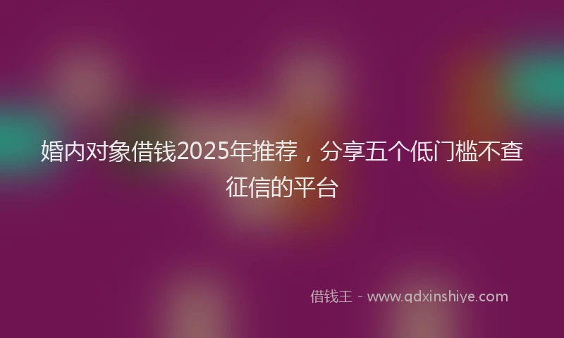 婚内对象借钱2025年推荐，分享五个低门槛不查征信的平台