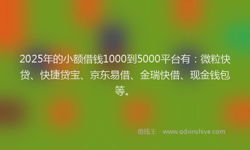 2025年的小额借钱1000到5000平台有:微粒快贷、快捷贷宝、京东易借、金瑞快借、现金钱包等。