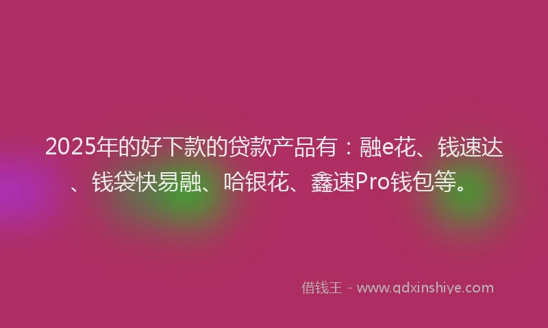 2025年的好下款的贷款产品有：融e花、钱速达、钱袋快易融、哈银花、鑫速Pro钱包等。
