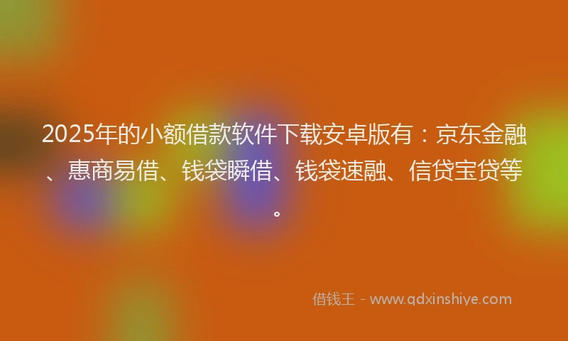 2025年的小额借款软件下载安卓版有：京东金融、惠商易借、钱袋瞬借、钱袋速融、信贷宝贷等。