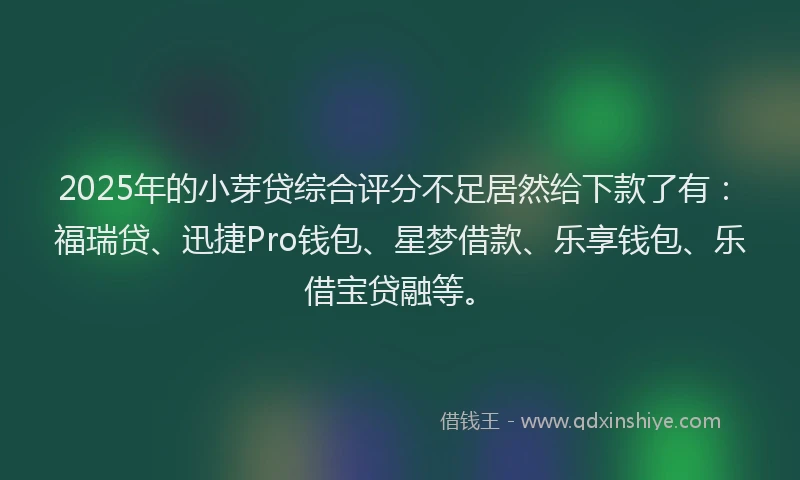 2025年的小芽贷综合评分不足居然给下款了有：福瑞贷、迅捷Pro钱包、星梦借款、乐享钱包、乐借宝贷融等。