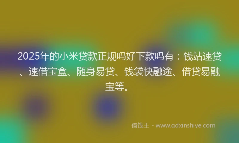 2025年的小米贷款正规吗好下款吗有：钱站速贷、速借宝盒、随身易贷、钱袋快融途、借贷易融宝等。