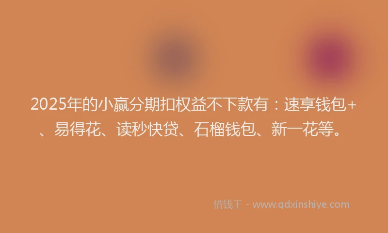 2025年的小赢分期扣权益不下款有：速享钱包+、易得花、读秒快贷、石榴钱包、新一花等。