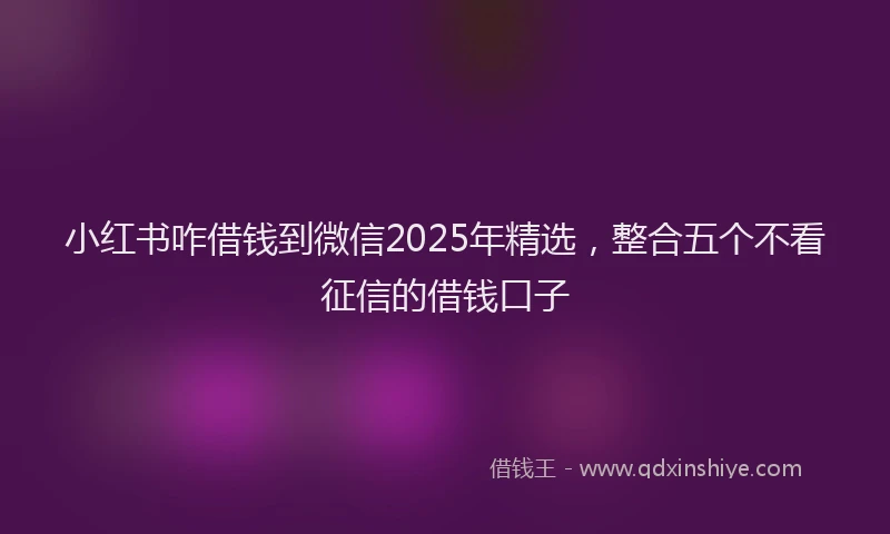 小红书咋借钱到微信2025年精选，整合五个不看征信的借钱口子