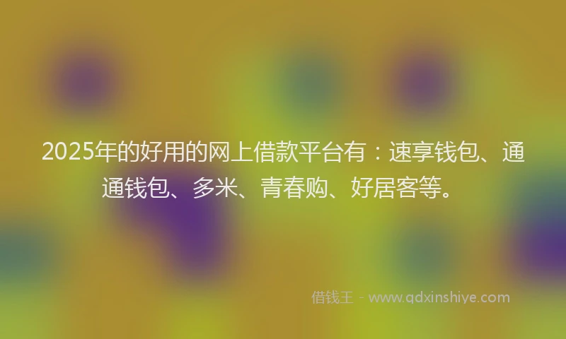 2025年的好用的网上借款平台有：速享钱包、通通钱包、多米、青春购、好居客等。