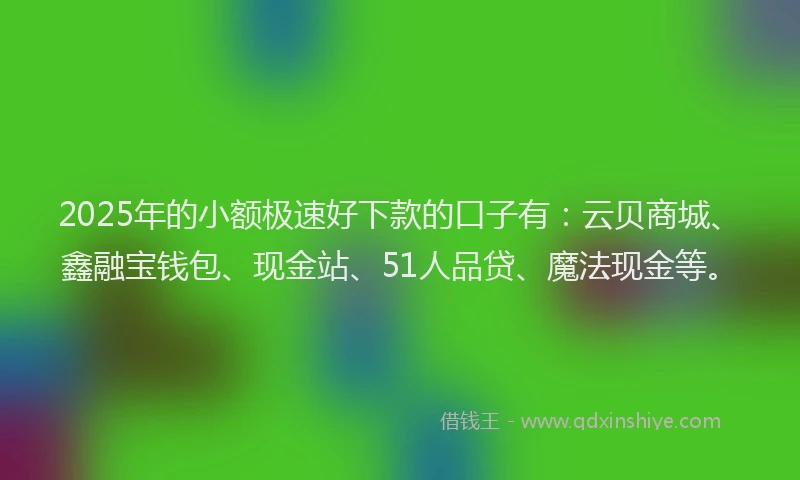 2025年的小额极速好下款的口子有:云贝商城、鑫融宝钱包、现金站、51人品贷、魔法现金等。