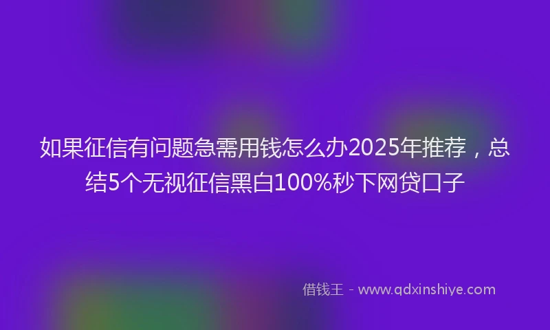 如果征信有问题急需用钱怎么办2025年推荐，总结5个无视征信黑白100%秒下网贷口子