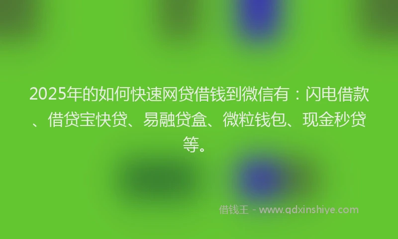 2025年的如何快速网贷借钱到微信有：闪电借款、借贷宝快贷、易融贷盒、微粒钱包、现金秒贷等。